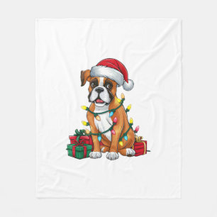 Xmas Lighting Santa Hat Boxer Dog Christmas Fleece Blanket