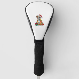 Xmas Lighting Santa Hat Boxer Dog Christmas Golf Head Cover
