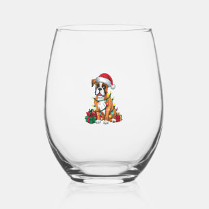 Xmas Lighting Santa Hat Boxer Dog Christmas Stemless Wine Glass