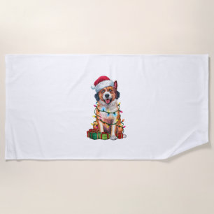 Xmas Lighting Santa Hat Briard Dog Christmas _1 Beach Towel