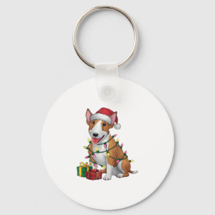 Xmas Lighting Santa Hat Bull Terrier Dog Christmas Keychain