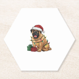 Xmas Lighting Santa Hat Bullmastiff Dog Christmas Paper Coaster