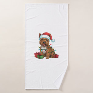 Xmas Lighting Santa Hat Cairn Terrier Dog Christma Bath Towel