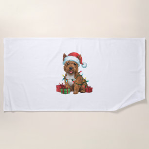 Xmas Lighting Santa Hat Cairn Terrier Dog Christma Beach Towel