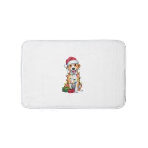 Xmas Lighting Santa Hat Canaan Dog Christmas Bath Mat