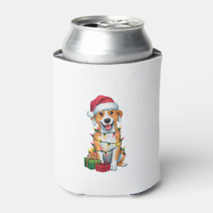 Xmas Lighting Santa Hat Canaan Dog Christmas Can Cooler