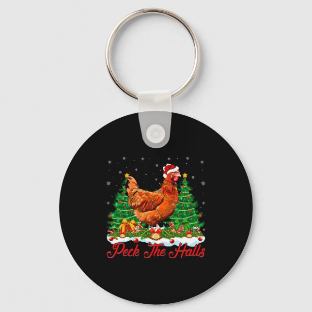 Xmas Lighting Santa Hat Chicken Christmas Tree  Keychain (Front)