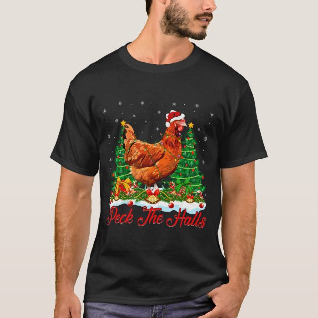 Xmas Lighting Santa Hat Chicken Christmas Tree  T-Shirt (Front)
