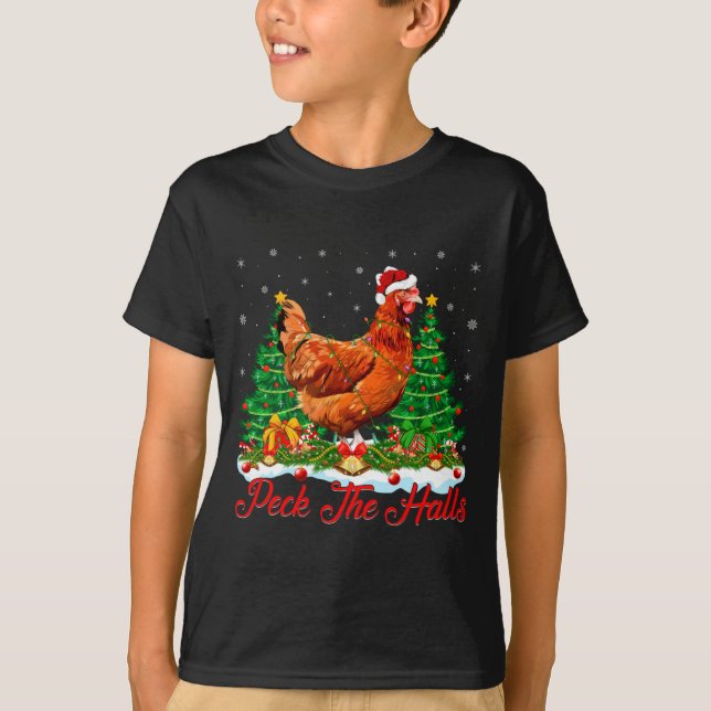 Xmas Lighting Santa Hat Chicken Christmas Tree  T-Shirt (Front)