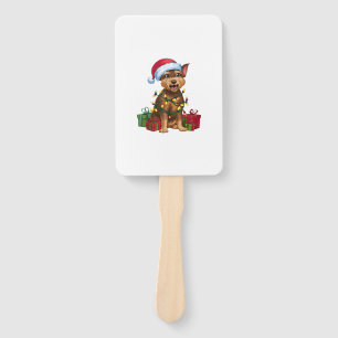 Xmas Lighting Santa Hat Chinese Crested Dog Christ Hand Fan