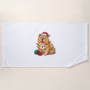 Xmas Lighting Santa Hat Chow Chow Dog Christmas  Beach Towel