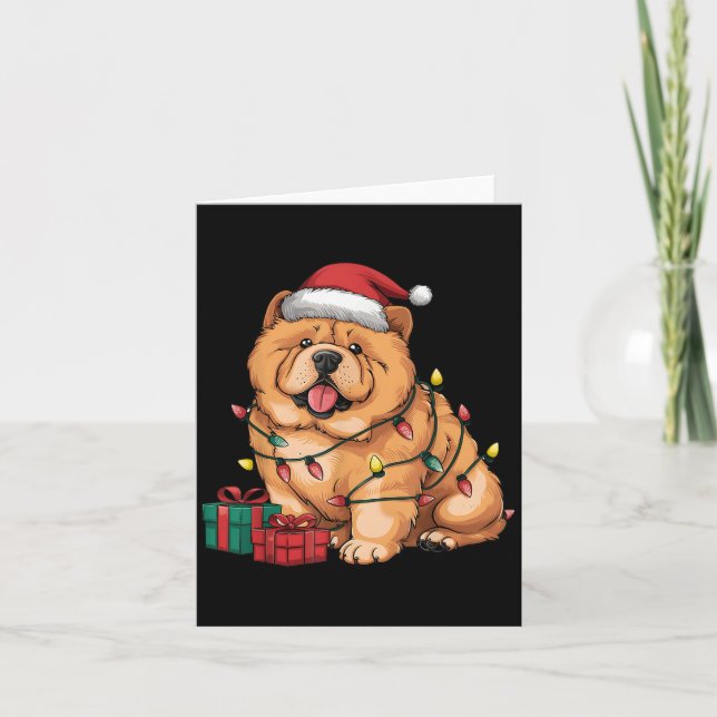 Xmas Lighting Santa Hat Chow Chow Dog Christmas Fo Card (Front)