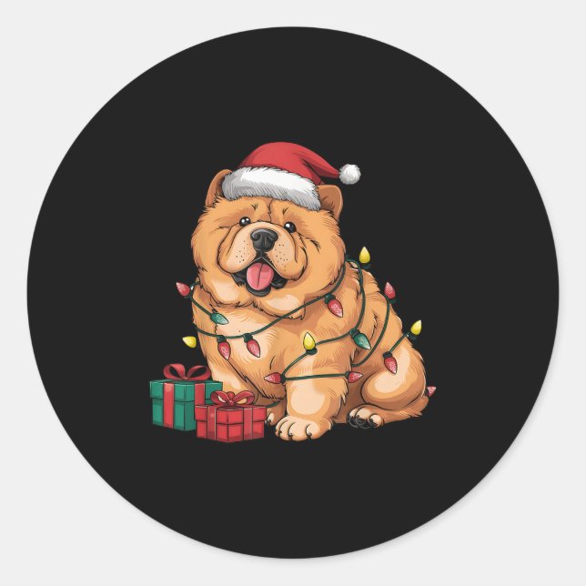 Xmas Lighting Santa Hat Chow Chow Dog Christmas Fo Classic Round Sticker (Front)