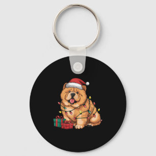 Xmas Lighting Santa Hat Chow Chow Dog Christmas Fo Keychain