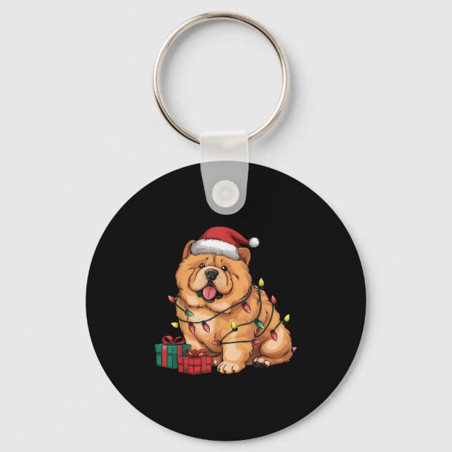 Xmas Lighting Santa Hat Chow Chow Dog Christmas Fo Keychain (Front)