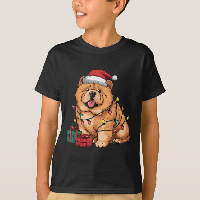 Xmas Lighting Santa Hat Chow Chow Dog Christmas Fo T-Shirt (Front)