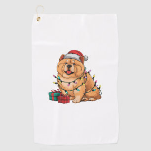 Xmas Lighting Santa Hat Chow Chow Dog Christmas  Golf Towel