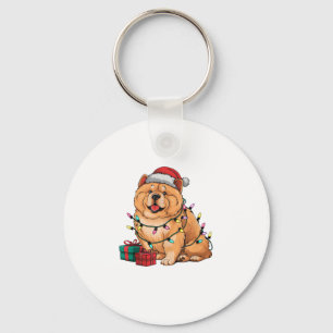 Xmas Lighting Santa Hat Chow Chow Dog Christmas Keychain