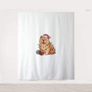 Xmas Lighting Santa Hat Chow Chow Dog Christmas  Tapestry