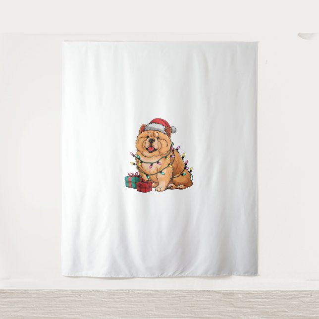 Xmas Lighting Santa Hat Chow Chow Dog Christmas  Tapestry (Front)