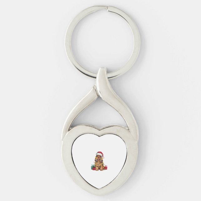 Xmas Lighting Santa Hat Cocker Spaniel Dog Christm Keychain (Front)