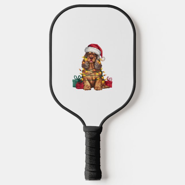Xmas Lighting Santa Hat Cocker Spaniel Dog Christm Pickleball Paddle (Front)