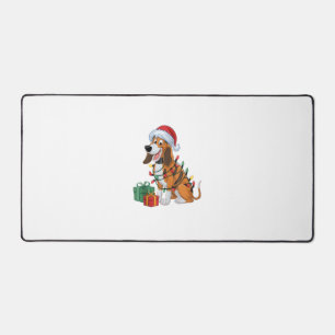Xmas Lighting Santa Hat Coonhound Dog Christmas Desk Mat