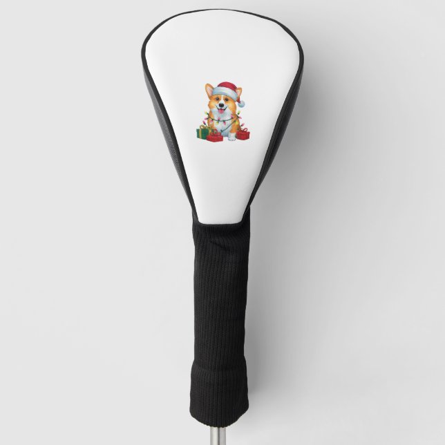Xmas Lighting Santa Hat Corgi Dog Christmas _1 Golf Head Cover (Front)