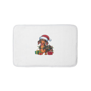 Xmas Lighting Santa Hat Dachshund Dog Christmas  Bath Mat