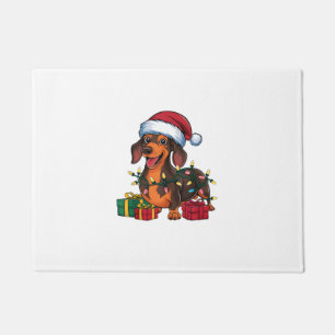 Xmas Lighting Santa Hat Dachshund Dog Christmas Doormat