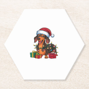 Xmas Lighting Santa Hat Dachshund Dog Christmas Paper Coaster