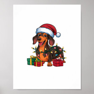 Xmas Lighting Santa Hat Dachshund Dog Christmas  Poster