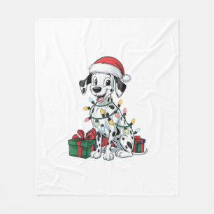 Xmas Lighting Santa Hat Dalmatian Dog Christmas Fleece Blanket