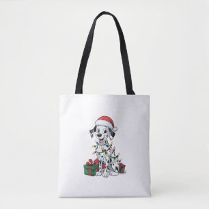 Xmas Lighting Santa Hat Dalmatian Dog Christmas  Tote Bag