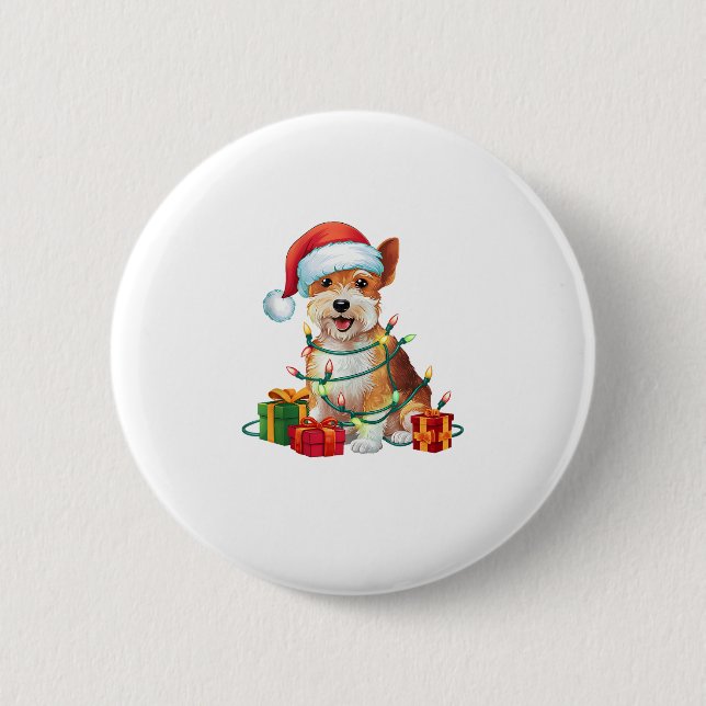 Xmas Lighting Santa Hat Dandie Dinmont Terrier Dog 2 Inch Round Button (Front)