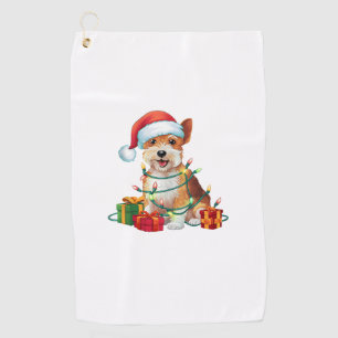 Xmas Lighting Santa Hat Dandie Dinmont Terrier Dog Golf Towel