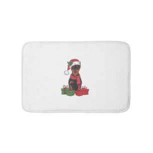 Xmas Lighting Santa Hat Doberman Dog Christmas _3 Bath Mat