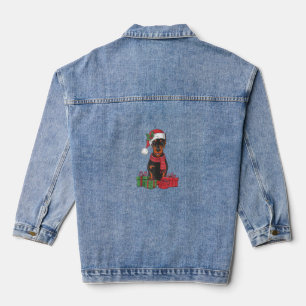 Xmas Lighting Santa Hat Doberman Dog Christmas _3 Denim Jacket