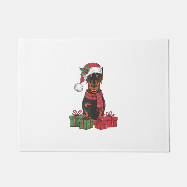 Xmas Lighting Santa Hat Doberman Dog Christmas _3 Doormat (Front)