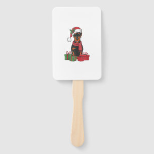 Xmas Lighting Santa Hat Doberman Dog Christmas _3 Hand Fan