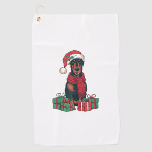 Xmas Lighting Santa Hat Doberman Dog Christmas Golf Towel