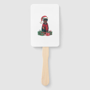 Xmas Lighting Santa Hat Doberman Dog Christmas  Hand Fan