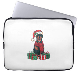 Xmas Lighting Santa Hat Doberman Dog Christmas Laptop Sleeve