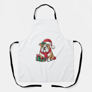 Xmas Lighting Santa Hat English Bulldog Christmas Apron