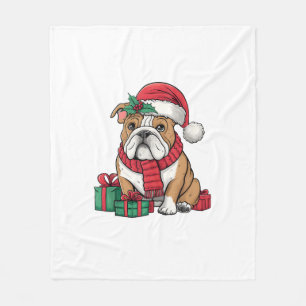 Xmas Lighting Santa Hat English Bulldog Christmas Fleece Blanket