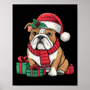 Xmas Lighting Santa Hat English Bulldog Christmas Poster