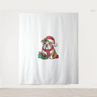 Xmas Lighting Santa Hat English Bulldog Christmas  Tapestry