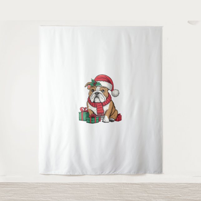 Xmas Lighting Santa Hat English Bulldog Christmas  Tapestry (Front)