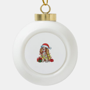 Xmas Lighting Santa Hat English Coonhound Dog Chri Ceramic Ball Christmas Ornament