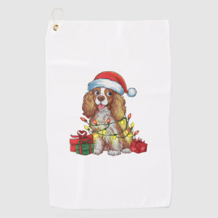 Xmas Lighting Santa Hat English Coonhound Dog Chri Golf Towel